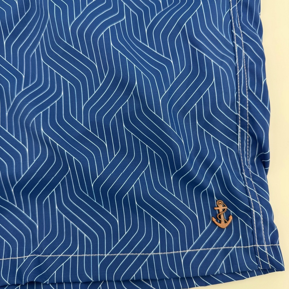 Retromarine Swim Trunks Men XL Blue Geometric Wave Print Anchor Logo NWT $155 - Picture 3 of 10